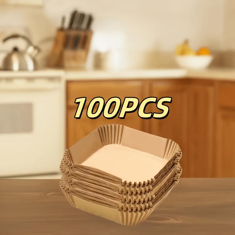 100pcs Air Fryer Liners Disposable - 8 Inch Square Non-Stick Parchment Paper, Oil-Proof & Heat-Resistant (450°F Safe) for 5-12QT Baskets, Microwave & Oven Safe, Precut for Easy Use - Compatible with All Air Fryers, Perfect for Home Baking & Holiday