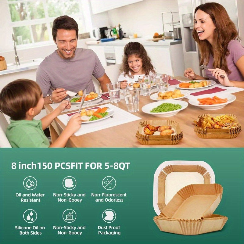 110pcs of Non-Stick, Oil-Resistant Parchment Paper for Air Fryers, 8-Inch Disposable Square Baking Sheets.