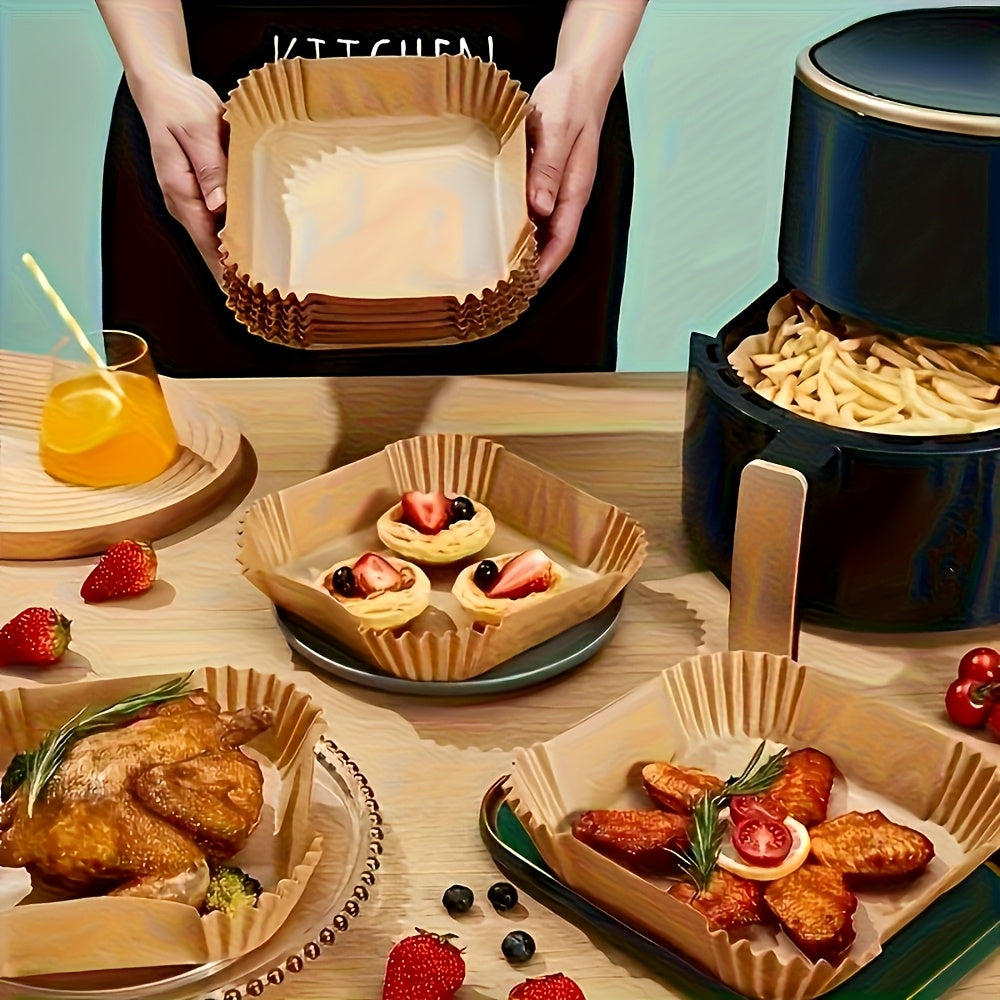 200pcs Of Air Fryer Mat - Non Stick Single-layer Baking Paper, Suitable for Barbecue, Microwave And Oven - Easy to Clean, Low Oil Healthy Cooking - Perfect Choice for Festivals And Special Occasions, Air Fryer Accessories, Kitchen Essentials