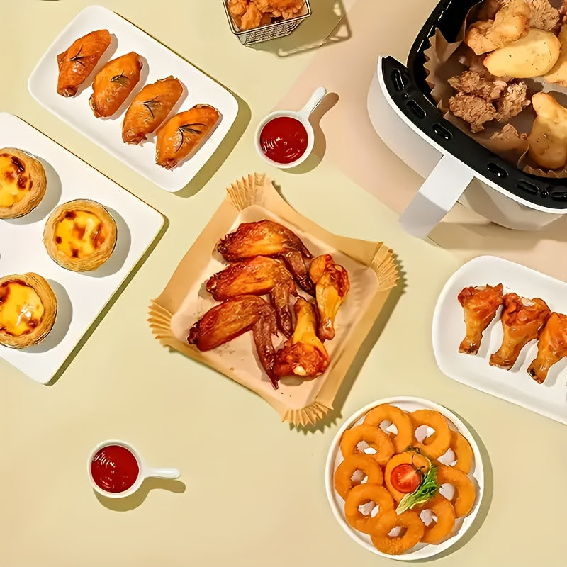100pcs Air Fryer Liners Disposable - 8 Inch Square Non-Stick Parchment Paper, Oil-Proof & Heat-Resistant (450°F Safe) for 5-12QT Baskets, Microwave & Oven Safe, Precut for Easy Use - Compatible with All Air Fryers, Perfect for Home Baking & Holiday