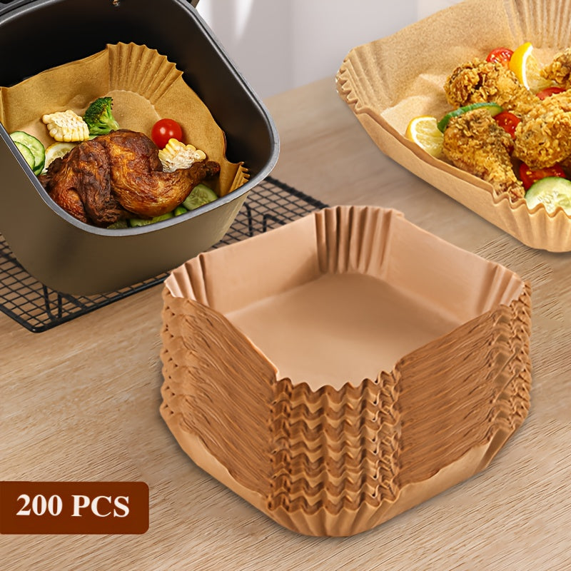A Pack of 100/200 Square Parchment Paper Liners, Suitable for 9 Inch Air Fryers, Designed for 5-8 Liter Air Fryers, Featuring Non-Stick And Waterproof Properties.