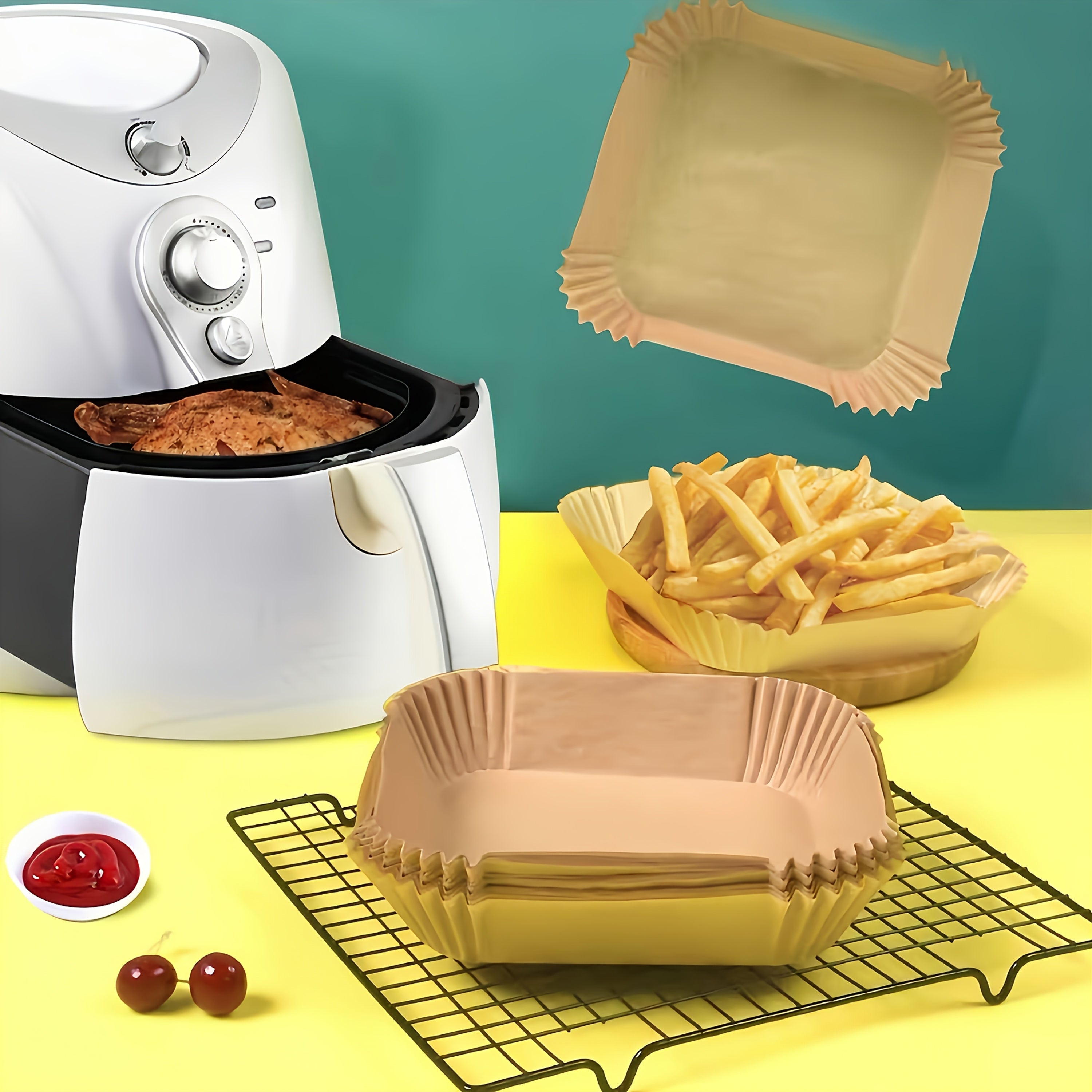 100/200/300/400pcs Non-Stick Air Fryer Liners - Brown Paper Sheets for Baking, Roasting And Microwaving - Easy to Clean, Healthier Cooking, Great for Home And Commercial Kitchens, Air Fryer Accessories