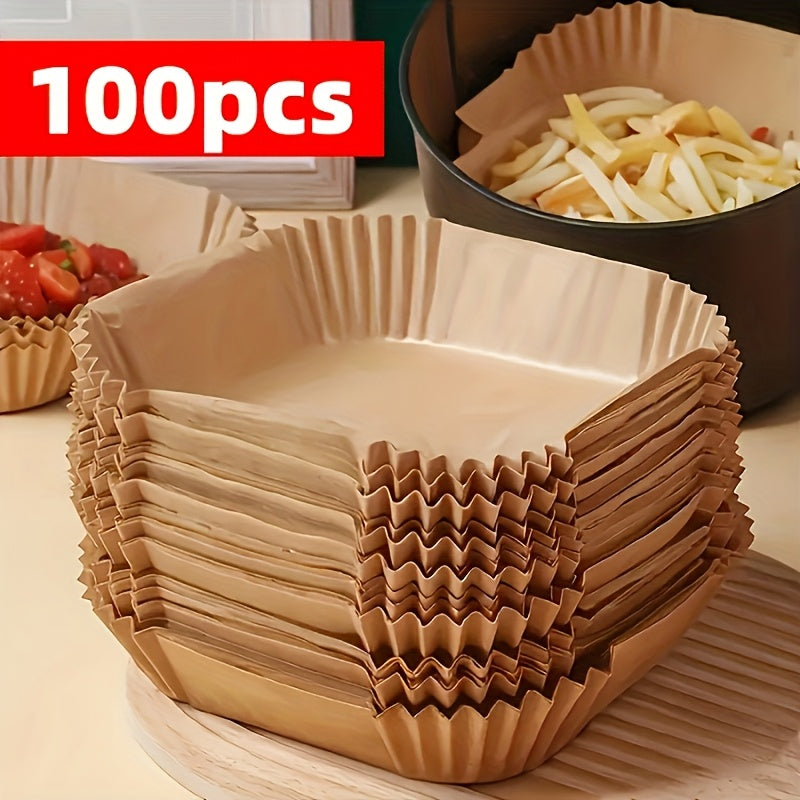 100pcs Air Fryer Liner, Non Stick Paper For Baking, Grilling, And Microwave Ovens - Easy To Clean, Single-layer Paper For Healthier Cooking - Baking Oil Paper