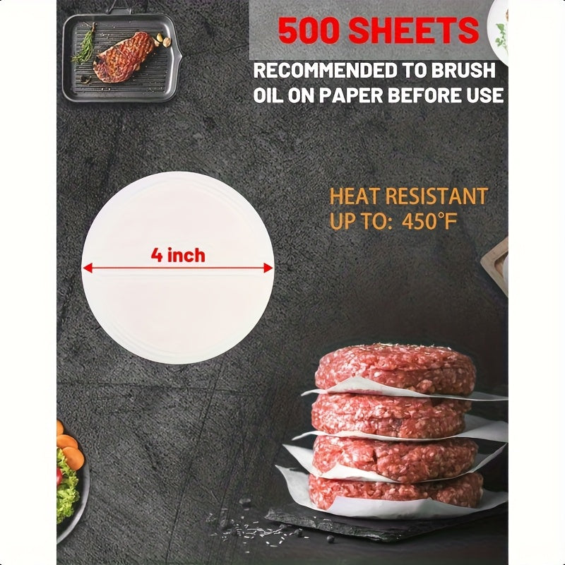 500pcs Of High-quality Non-stick Meat Paper, Food-grade Water, Can Be Used For Burger Cake Separation, Baking, Barbecue, Freezing, Candy Packaging, Multi-functional Use, Without Battery