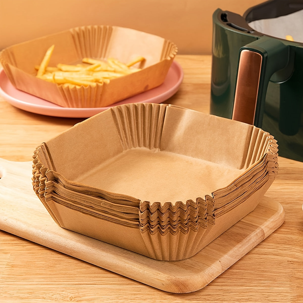 200pcs Of Air Frying Pan Lining - Oil Resistant And Non Stick Baking Pad | Suitable For Most Models | Grilled Chicken Wings, French Fries, Deep-fried Dough Sticks, Paper For Household Disposable Baking Tray In Festivals, Cooking Necessities