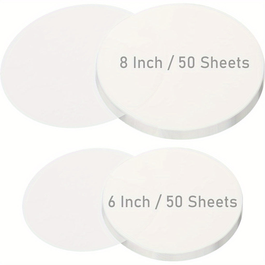 100 Sheets 8" & 6" Round Parchment Paper Sheets - Non-Stick Disposable Baking Liners for Pizza Maker, Tortilla Press, Air Fryer, Cake Making - Precut Sheets for Easy Cleanup, Perfect for Cookies, Pastries, and More, Baking Essentials|Round Parchment