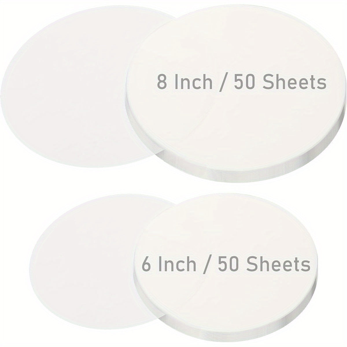 100 Sheets 8" & 6" Round Parchment Paper Sheets - Non-Stick Disposable Baking Liners for Pizza Maker, Tortilla Press, Air Fryer, Cake Making - Precut Sheets for Easy Cleanup, Perfect for Cookies, Pastries, and More, Baking Essentials|Round Parchment