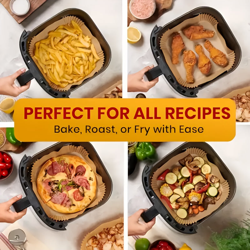 100pcs Air Fryer Liners Disposable - 8 Inch Square Non-Stick Parchment Paper, Oil-Proof & Heat-Resistant (450°F Safe) for 5-12QT Baskets, Microwave & Oven Safe, Precut for Easy Use - Compatible with All Air Fryers, Perfect for Home Baking & Holiday