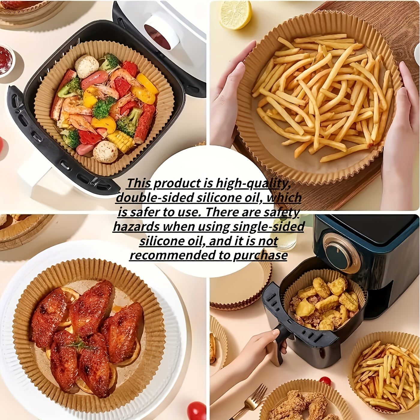 100 Nonstick Air Fryer Liners - 7.9 Inch Round, Disposable, Unbleached, Grease Resistant Baking Paper for 5-8 Quart Baskets - Easy Cleaning And Healthier Cooking Father Gift