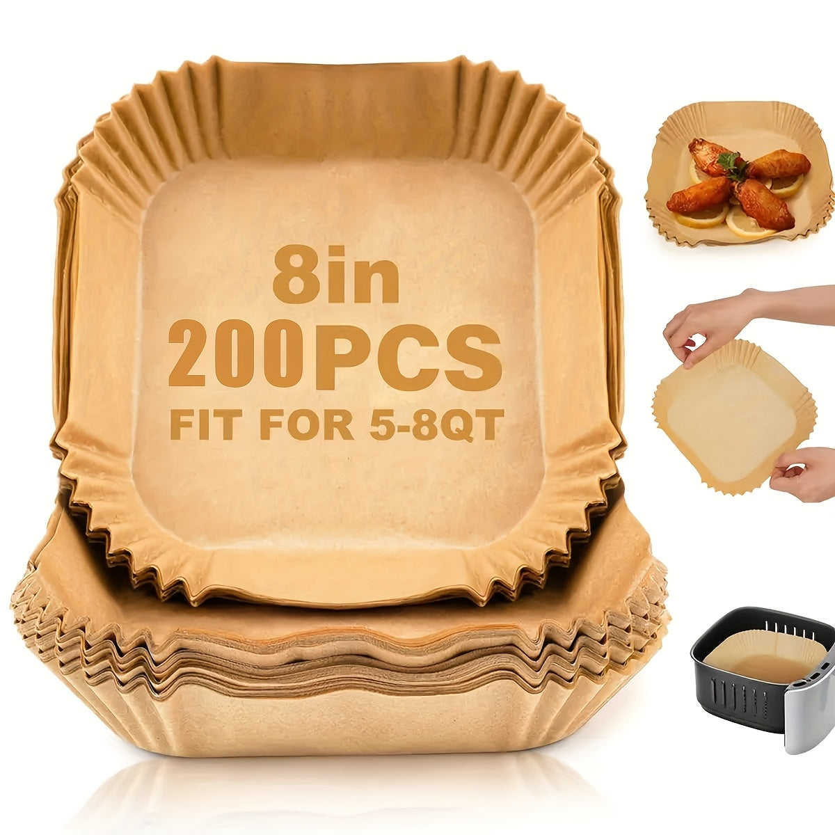 200pcs Of Air Frying Pan Lining - Oil Resistant And Non Stick Baking Pad | Suitable For Most Models | Grilled Chicken Wings, French Fries, Deep-fried Dough Sticks, Paper For Household Disposable Baking Tray In Festivals, Cooking Necessities