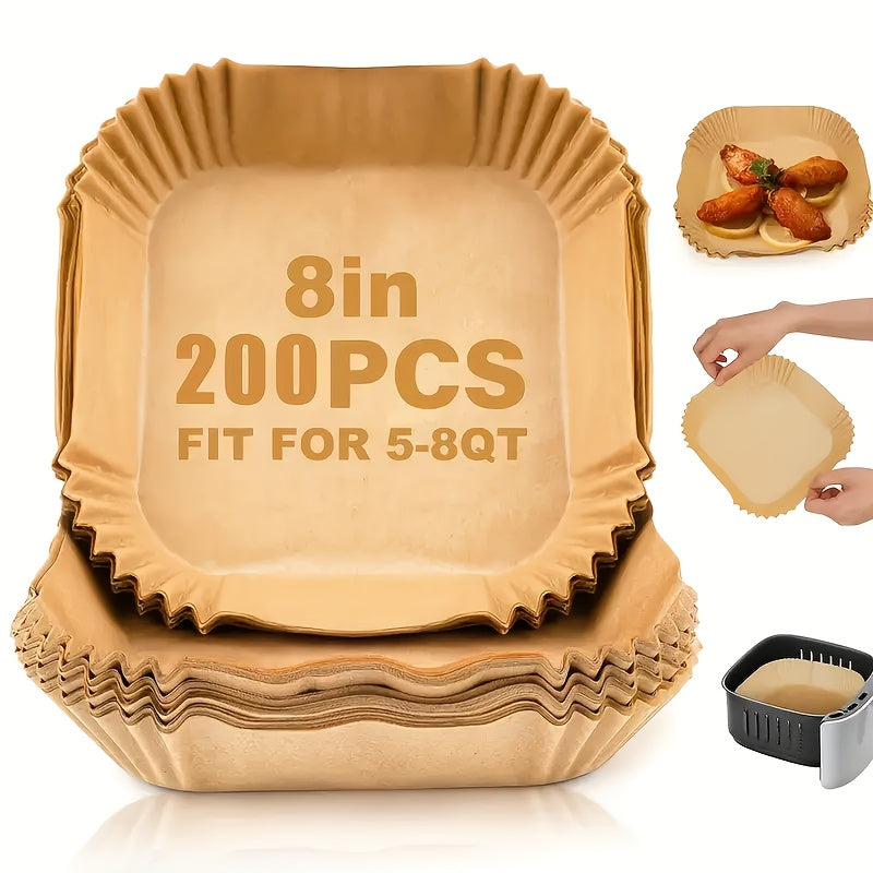 200pcs Of Air Fryer Mat - Non Stick Single-layer Baking Paper, Suitable for Barbecue, Microwave And Oven - Easy to Clean, Low Oil Healthy Cooking - Perfect Choice for Festivals And Special Occasions, Air Fryer Accessories, Kitchen Essentials