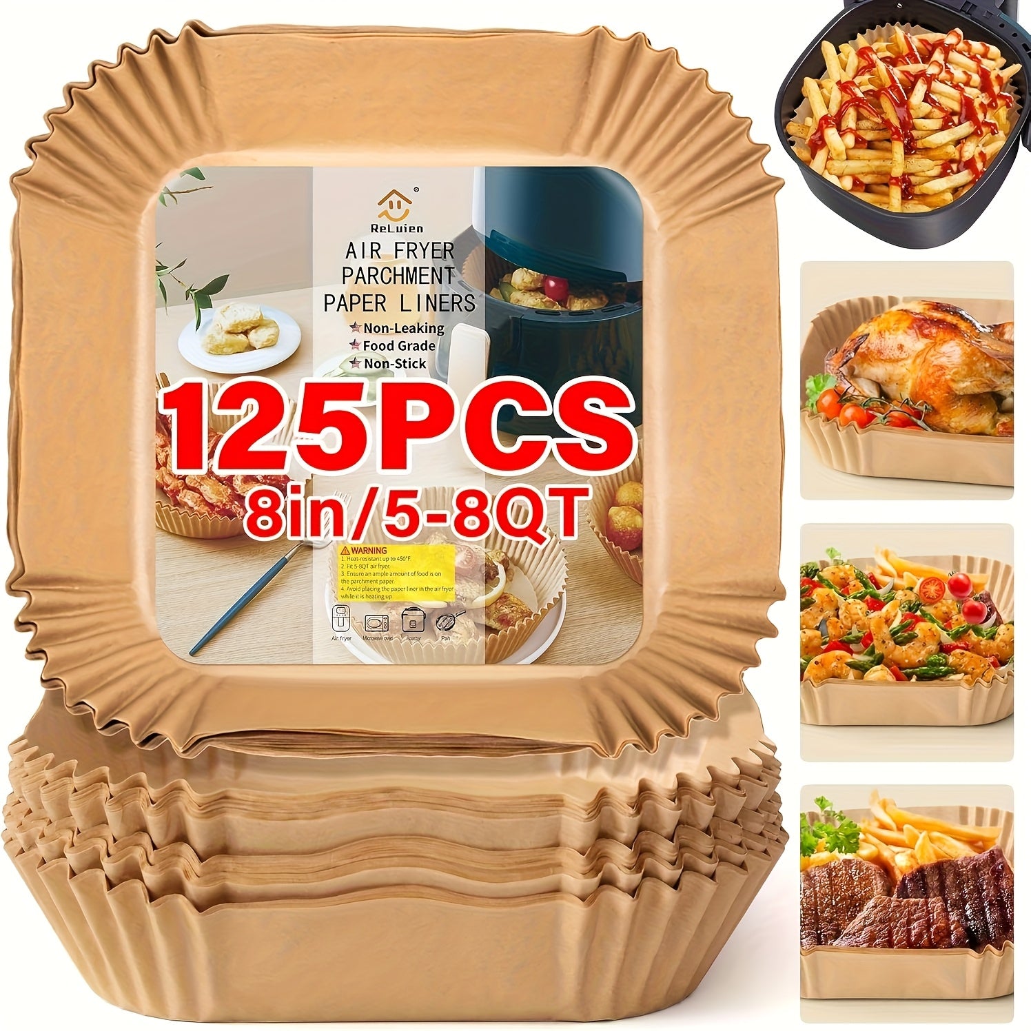 125pcs/100pcs Of Air Fryer Paper, Disposable Air Fryer Mat, Non Stick Disposable Air Fryer Mat, 8-inch Unbleached Baking Paper, Suitable For 5-8QT Air Fryer, Microwave Baking
