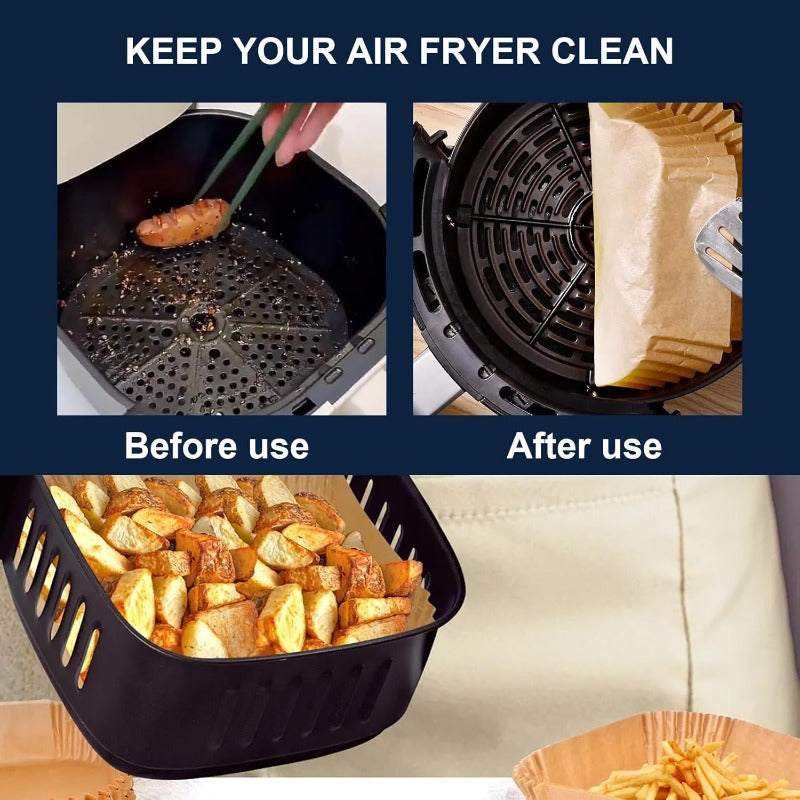 300pcs Extra Large 7.9x7.9 Inch Non-Stick Air Fryer Baking Paper Liners - Heavy Duty Parchment Sheets with Rounded Corners, Compatible with Instant Pot, Oven, Microwave, Toaster Oven, for Easy Cleanup - Individually Wrapped for Freshness - Ideal for Meal