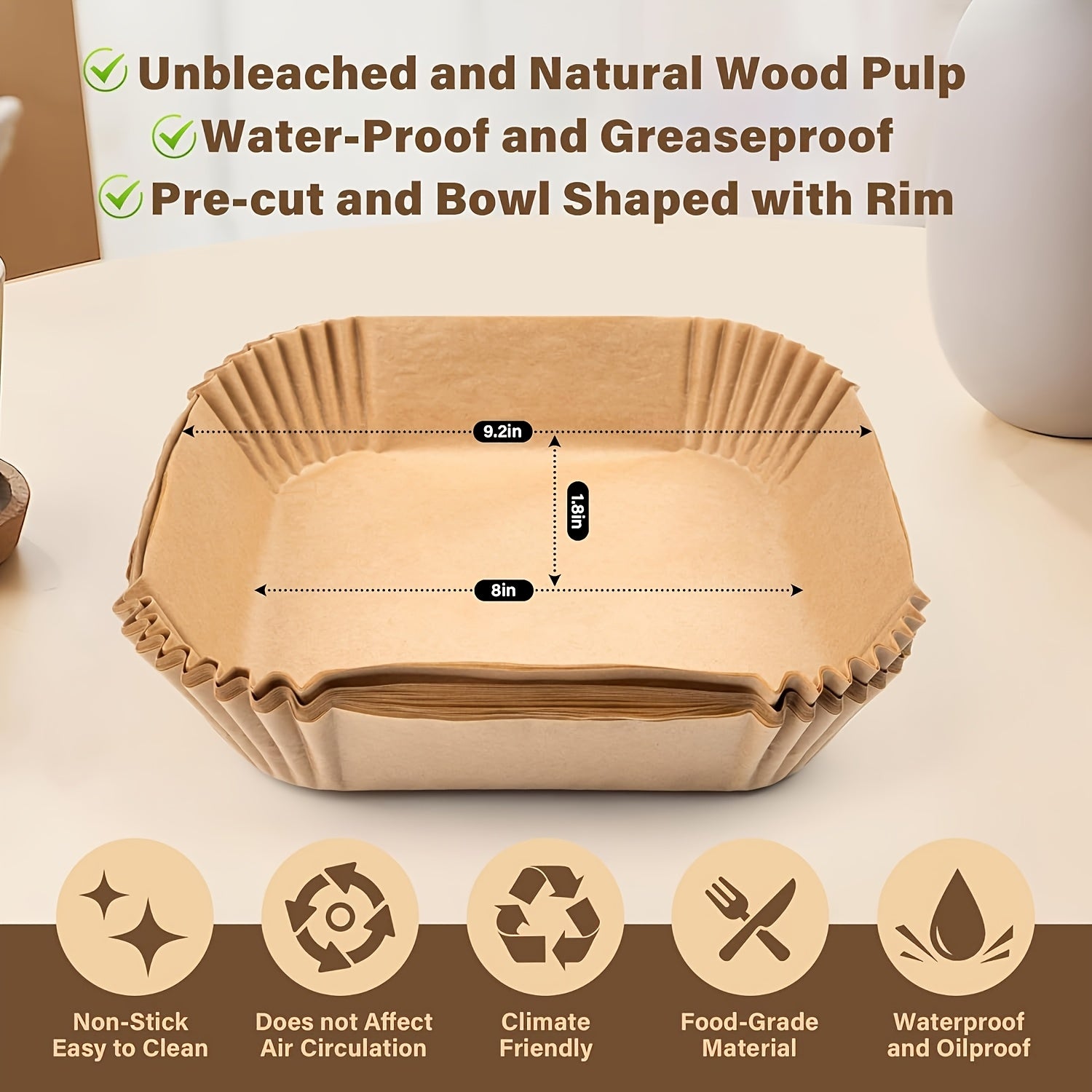 125pcs/100pcs Of Air Fryer Paper, Disposable Air Fryer Mat, Non Stick Disposable Air Fryer Mat, 8-inch Unbleached Baking Paper, Suitable For 5-8QT Air Fryer, Microwave Baking