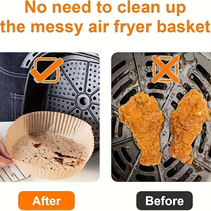 100 Nonstick Air Fryer Liners - 7.9 Inch Round, Disposable, Unbleached, Grease Resistant Baking Paper for 5-8 Quart Baskets - Easy Cleaning And Healthier Cooking Father Gift
