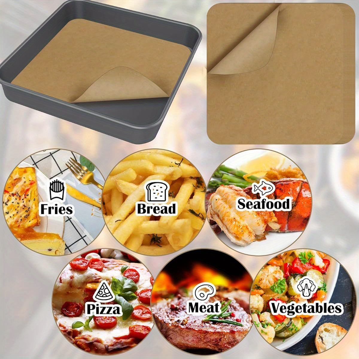 120 Sheets 12-Inch Air Fryer Parchment Paper Squares - Non-Stick BPA-Free & PFOA-Free Disposable Pre-Cut Liners with Rounded Corners, Compatible with Ninja Foodi SP101/SP201/SP301/SP351, Toaster Ovens & Air Fryers - Unbleached Natural Wood Pulp, Safe for