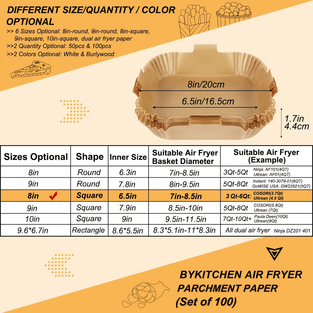 300 Sheets Air Fryer Baking Paper - Unbleached & Non-Stick Parchment with Ruffled Edges, Indented Center for Even Cooking | Compatible with Ovens & Air Fryers | Safe for Frying, Baking Roasting, Grilling | Individually Wrapped for Easy Storage |