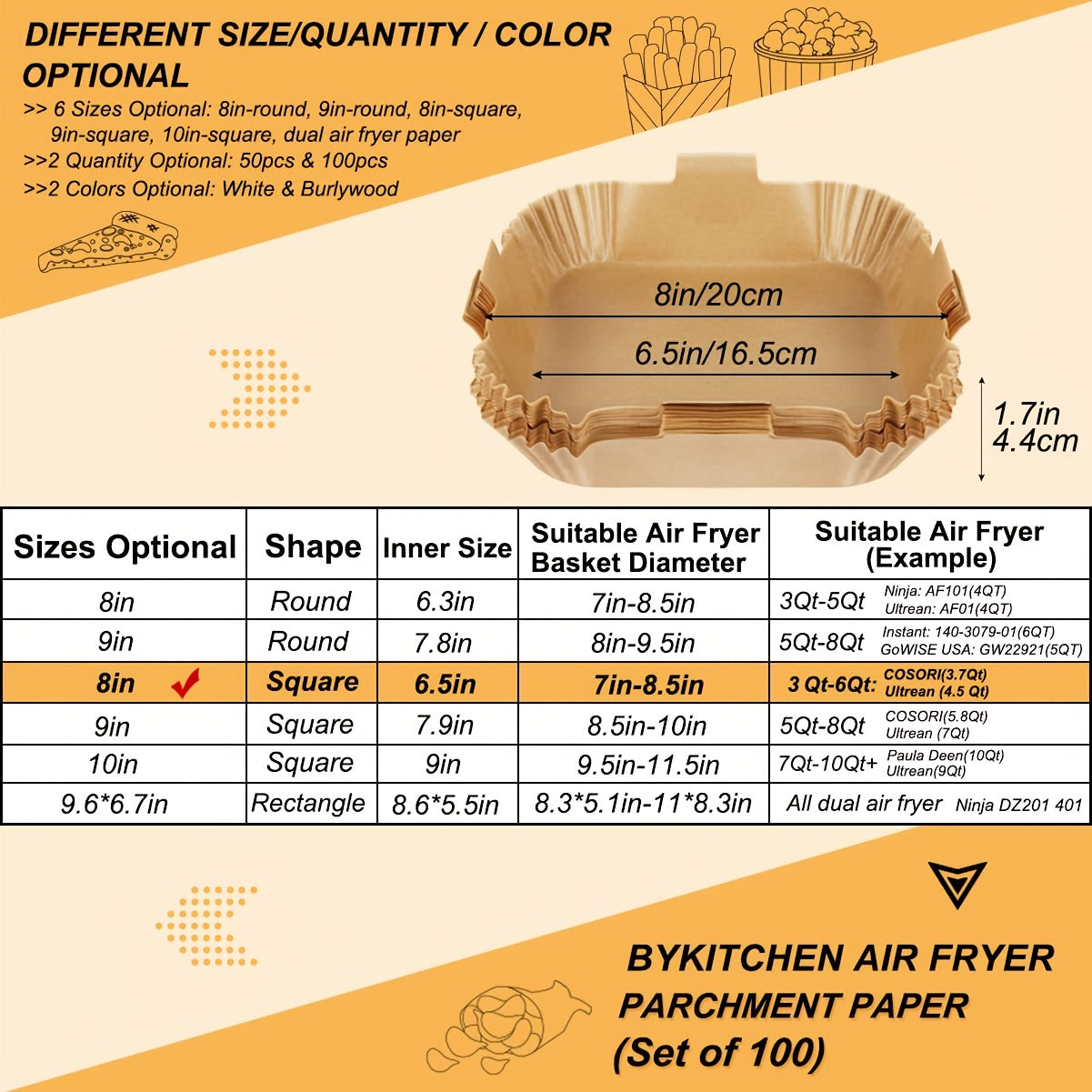 300 Sheets Air Fryer Baking Paper - Unbleached & Non-Stick Parchment with Ruffled Edges, Indented Center for Even Cooking | Compatible with Ovens & Air Fryers | Safe for Frying, Baking Roasting, Grilling | Individually Wrapped for Easy Storage |