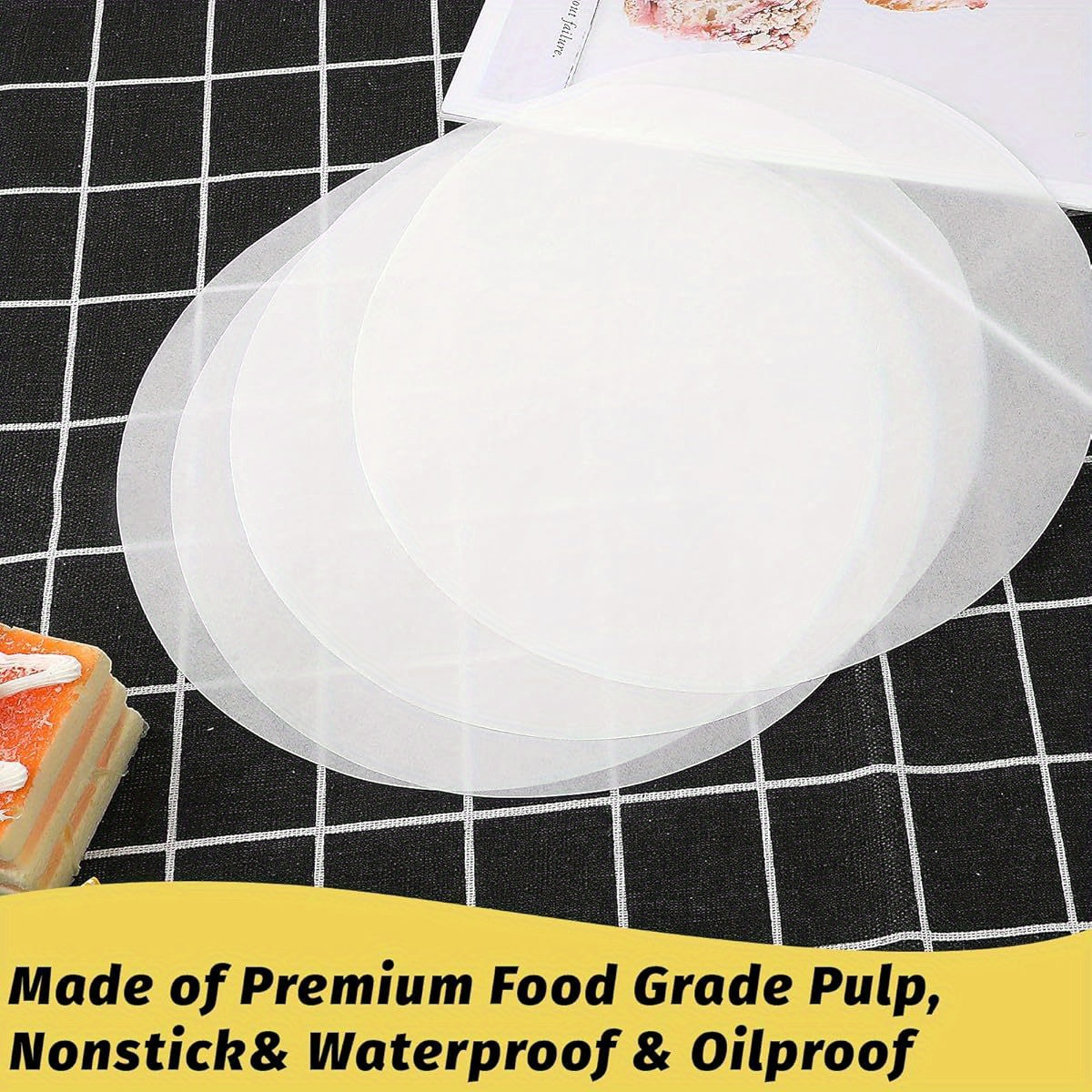 100 Sheets 8" & 6" Round Parchment Paper Sheets - Non-Stick Disposable Baking Liners for Pizza Maker, Tortilla Press, Air Fryer, Cake Making - Precut Sheets for Easy Cleanup, Perfect for Cookies, Pastries, and More, Baking Essentials|Round Parchment