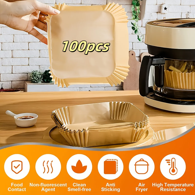 100pcs Air Fryer Liners Disposable - 8 Inch Square Non-Stick Parchment Paper, Oil-Proof & Heat-Resistant (450°F Safe) for 5-12QT Baskets, Microwave & Oven Safe, Precut for Easy Use - Compatible with All Air Fryers, Perfect for Home Baking & Holiday