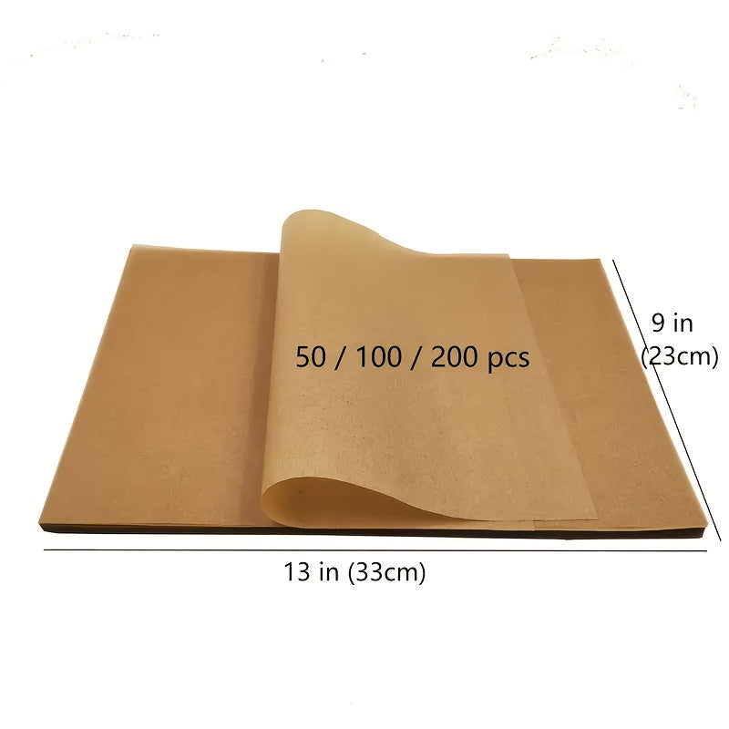 50/100/200pcs Unbleached Parchment Paper Baking Sheets, 9x13 Inches Non-Stick Precut Baking Parchment, Perfect For Baking Grilling Air Fryer Steaming Bread Cup Cake Cookie