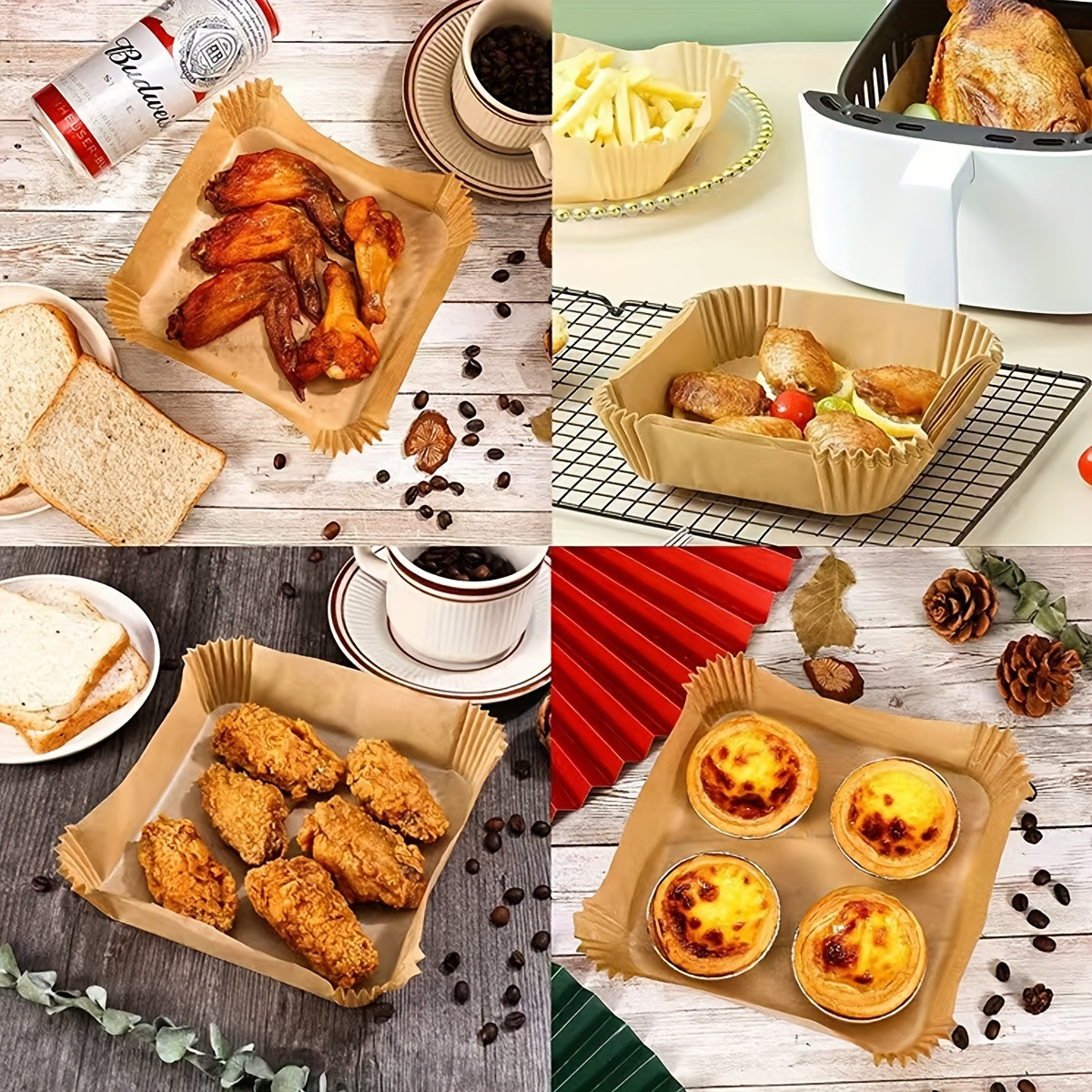 200pcs Of Air Frying Pan Lining - Oil Resistant And Non Stick Baking Pad | Suitable For Most Models | Grilled Chicken Wings, French Fries, Deep-fried Dough Sticks, Paper For Household Disposable Baking Tray In Festivals, Cooking Necessities