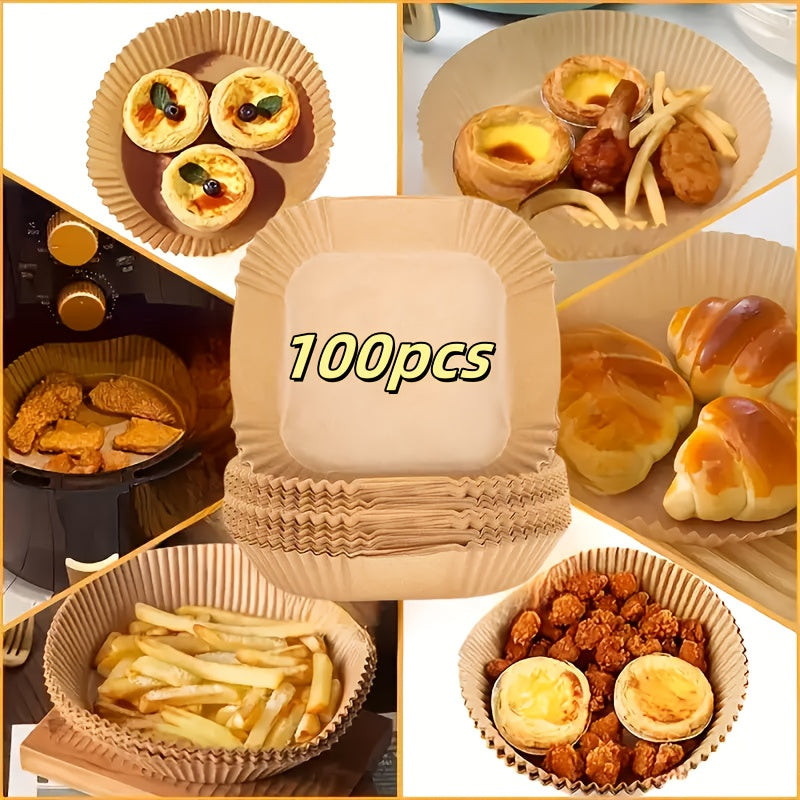 100pcs Air Fryer Liners Disposable - 8 Inch Square Non-Stick Parchment Paper, Oil-Proof & Heat-Resistant (450°F Safe) for 5-12QT Baskets, Microwave & Oven Safe, Precut for Easy Use - Compatible with All Air Fryers, Perfect for Home Baking & Holiday