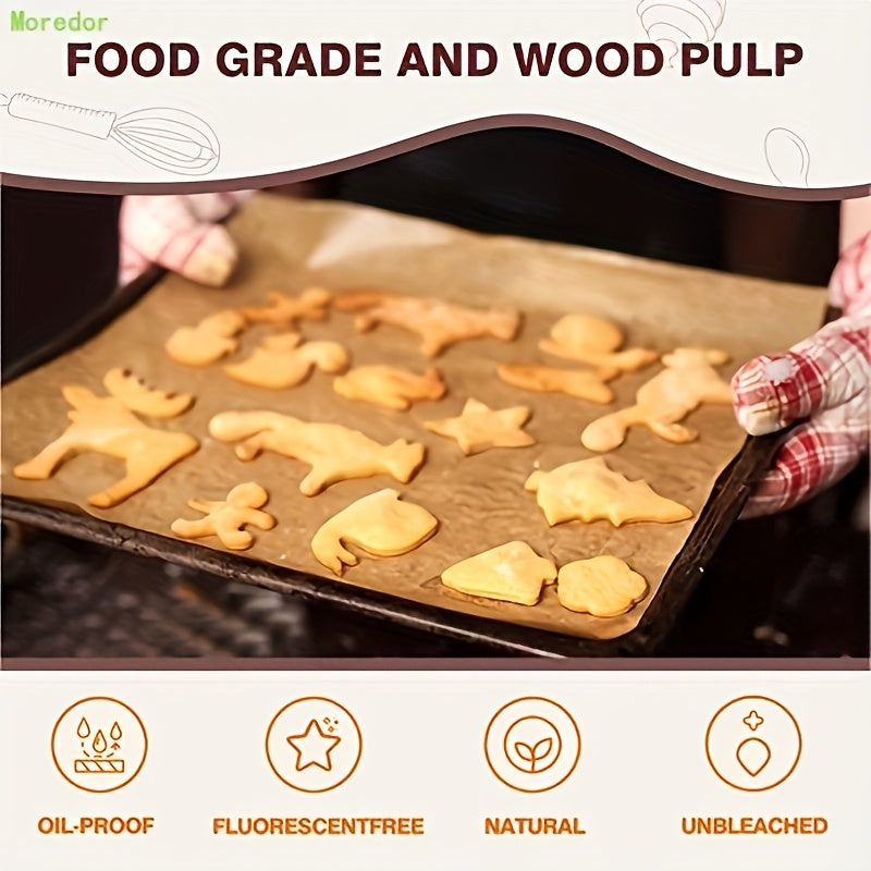 MOREDOR 100 Pre Cut Non Stick Unbleached Baking Paper 9x13 Inches - Reusable Baking Paper Suitable for Ovens, Barbecues, Air Fryers, And Steaming | Natural Brown for Most Cookies And Plates | Heat-resistant Paper
