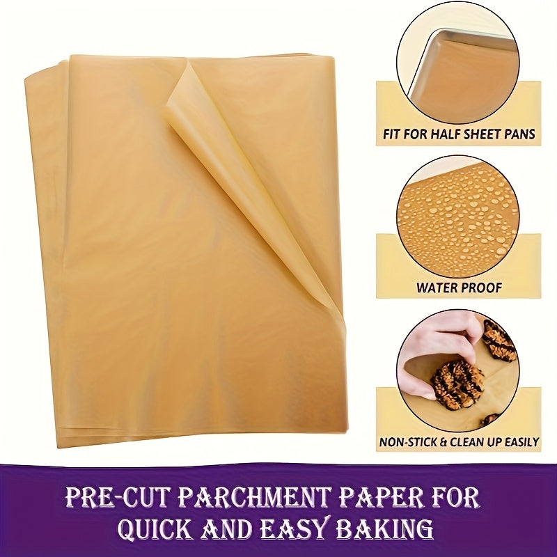 MOREDOR 100 Pre Cut Non Stick Unbleached Baking Paper 9x13 Inches - Reusable Baking Paper Suitable for Ovens, Barbecues, Air Fryers, And Steaming | Natural Brown for Most Cookies And Plates | Heat-resistant Paper