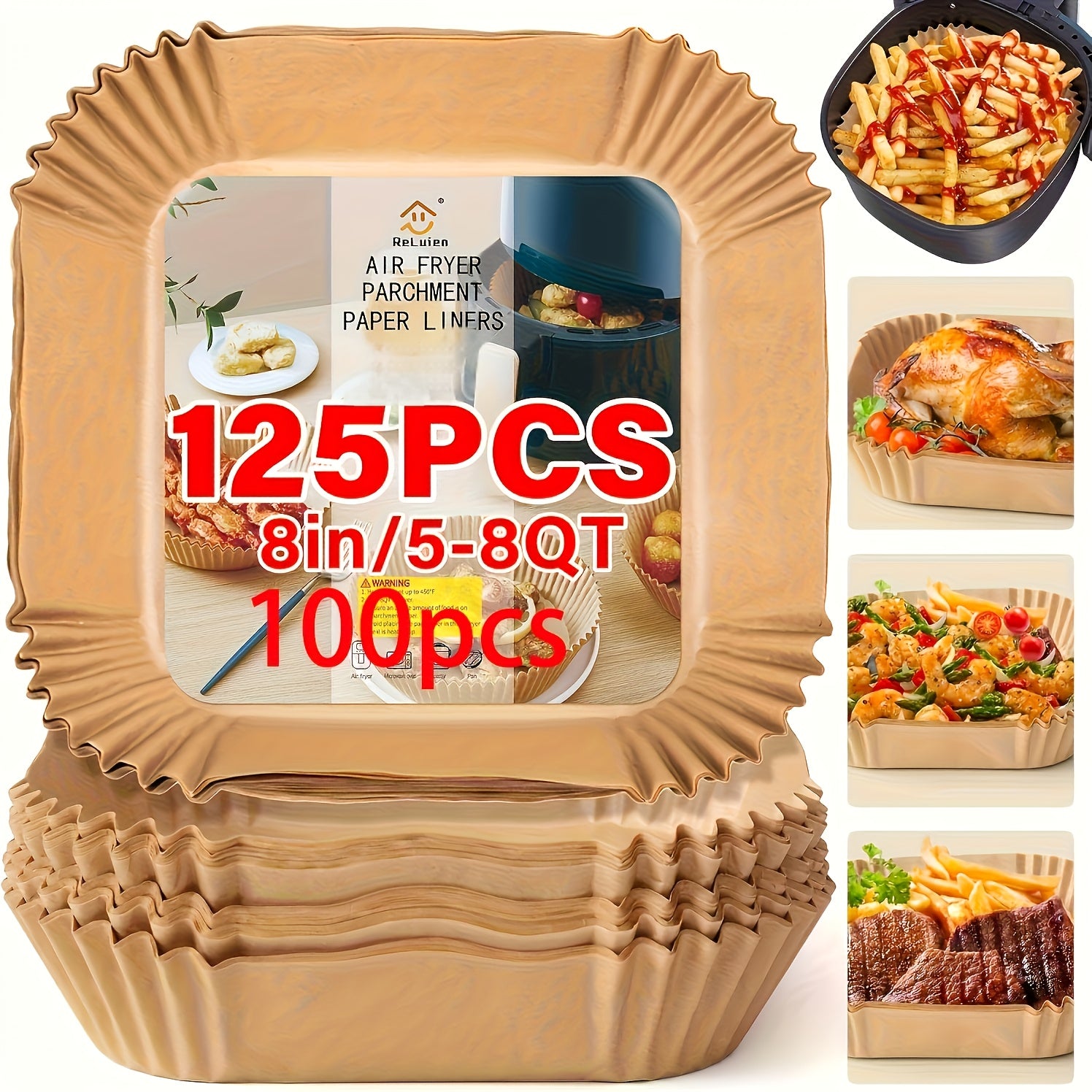 125pcs/100pcs Of Air Fryer Paper, Disposable Air Fryer Mat, Non Stick Disposable Air Fryer Mat, 8-inch Unbleached Baking Paper, Suitable For 5-8QT Air Fryer, Microwave Baking