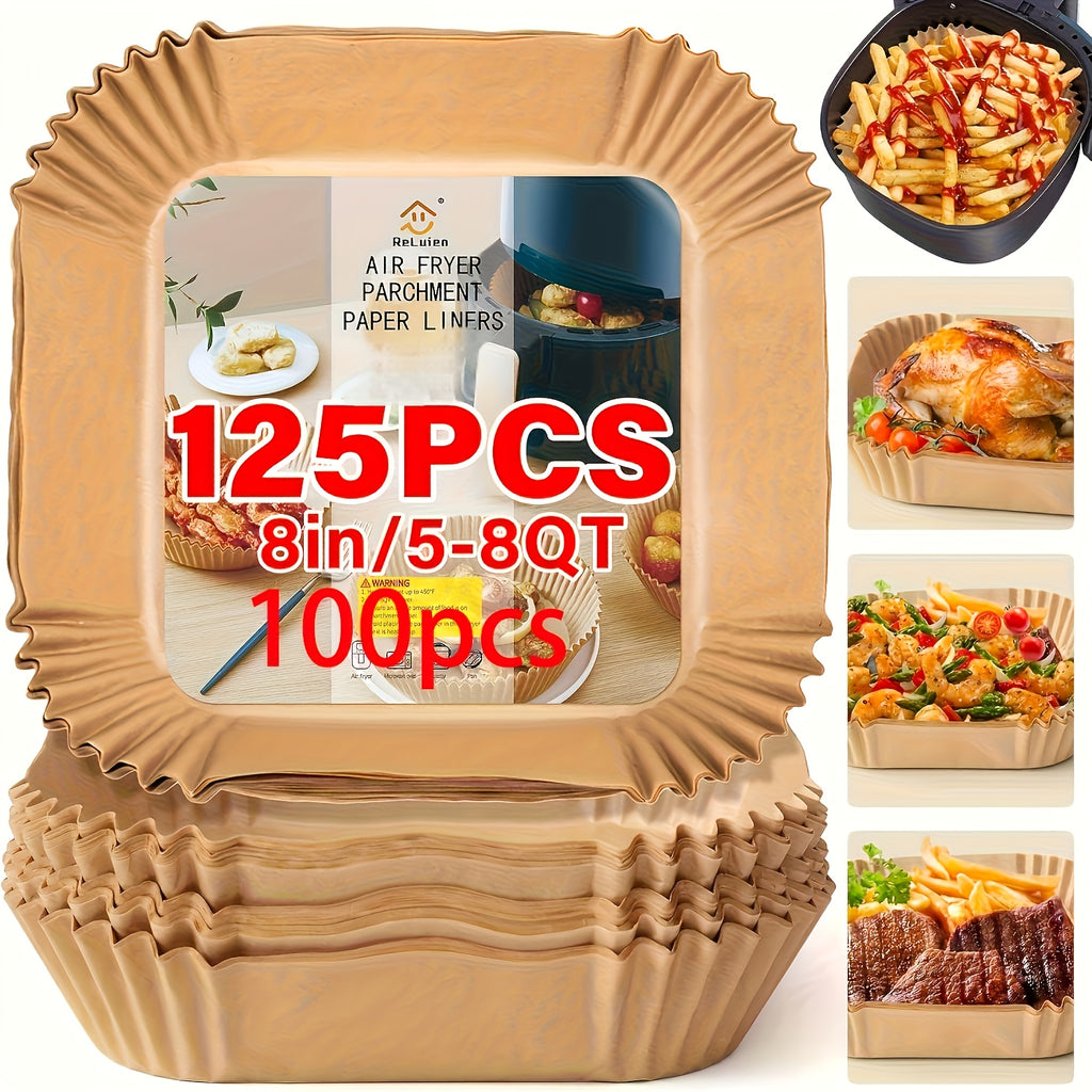 125pcs/100pcs Of Air Fryer Paper, Disposable Air Fryer Mat, Non Stick Disposable Air Fryer Mat, 8-inch Unbleached Baking Paper, Suitable For 5-8QT Air Fryer, Microwave Baking