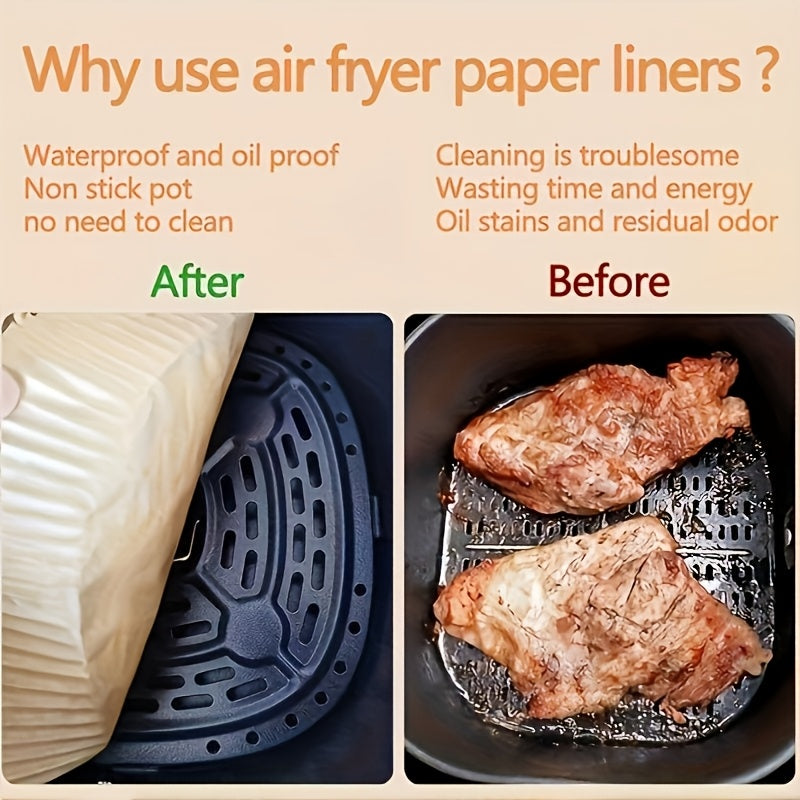 100/200/300/400pcs Non-Stick Air Fryer Liners - Brown Paper Sheets for Baking, Roasting And Microwaving - Easy to Clean, Healthier Cooking, Great for Home And Commercial Kitchens, Air Fryer Accessories