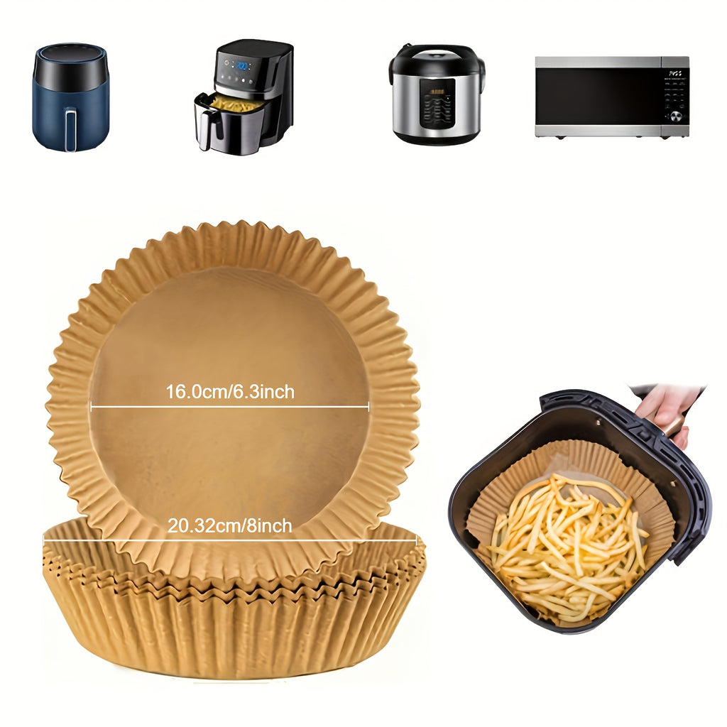 100 Nonstick Air Fryer Liners - 7.9 Inch Round, Disposable, Unbleached, Grease Resistant Baking Paper for 5-8 Quart Baskets - Easy Cleaning And Healthier Cooking Father Gift