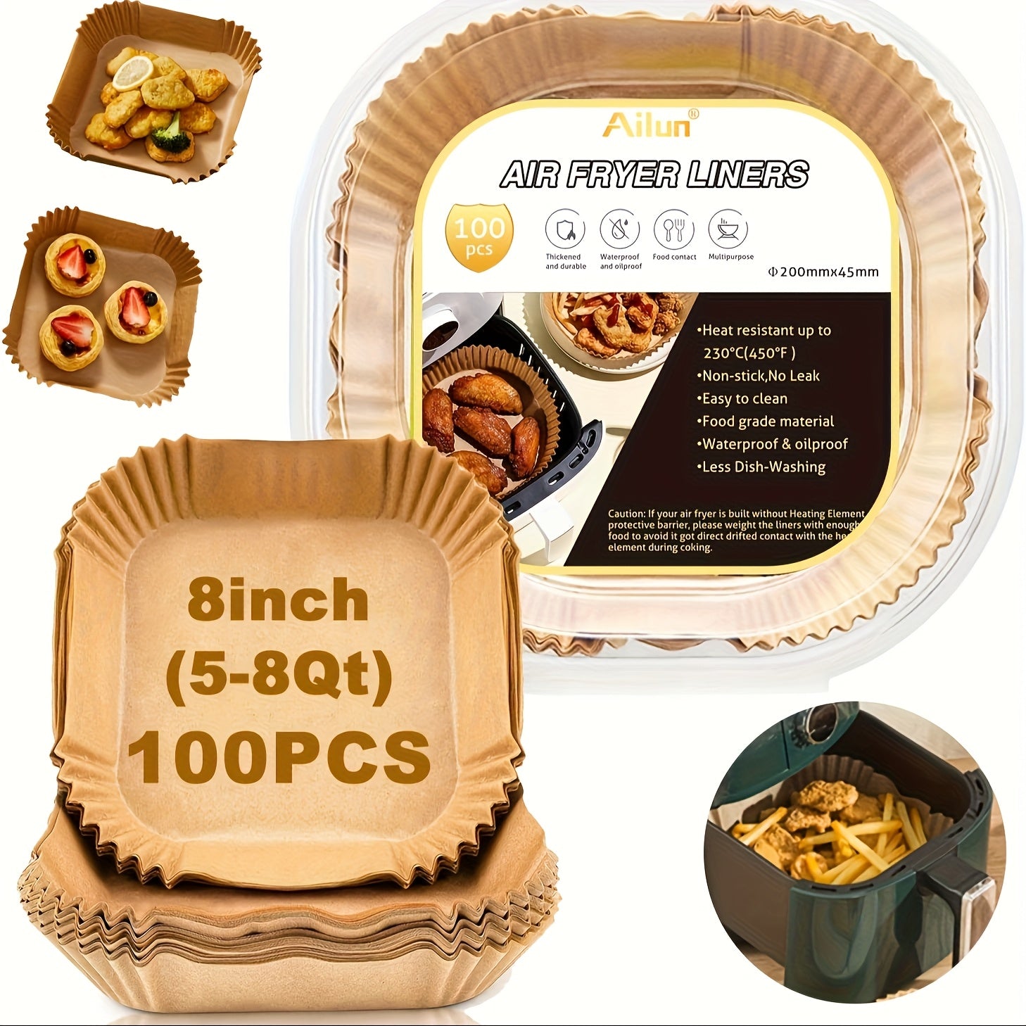 125pcs/100pcs Of Air Fryer Paper, Disposable Air Fryer Mat, Non Stick Disposable Air Fryer Mat, 8-inch Unbleached Baking Paper, Suitable For 5-8QT Air Fryer, Microwave Baking
