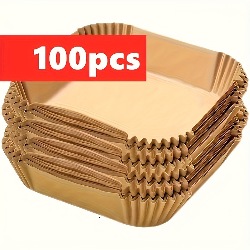 100pcs Non-Stick Disposable Baking Paper - High-Temperature Resistant, Anti-Overflow Design for Air Fryers, Ovens, Microwaves - Ideal for Chicken Wings & Fries, Easy to Clean, Kitchen Essentials, Baking Supplies | Paper Baking Lined | Heatresistant Paper