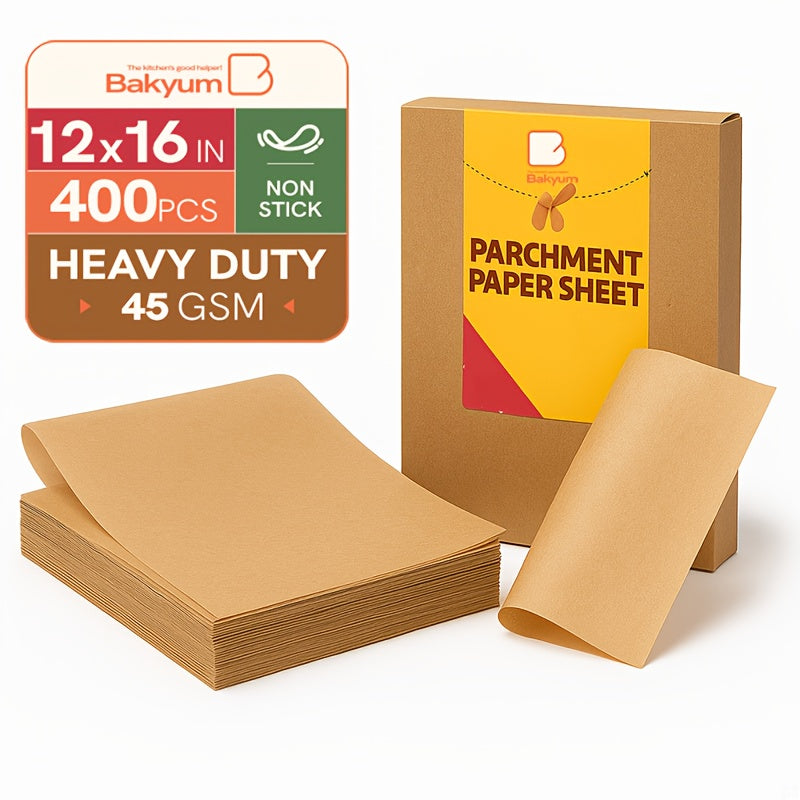 400pcs Katbite Unbleached Parchment Paper Sheets 12x16 Inch Heavy Duty 45gsm Non-Stick Oil-Proof Double Silicone Coated Pre-Cut Baking Sheets for Oven, Air Fryer, Grilling, Steaming - Kitchen Essentials, Grilling Paper, Durable Baking Liner, Professional