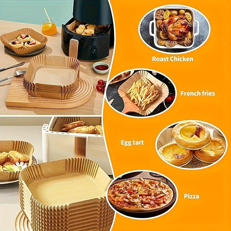 100 9-inch Square Air Fryer Parchment Liners - Natural Unbleached Wood Parchment, Suitable For 5-8 Quart Air Fryers, Non Stick, Suitable For Christmas, Halloween, Easter, Thanksgiving