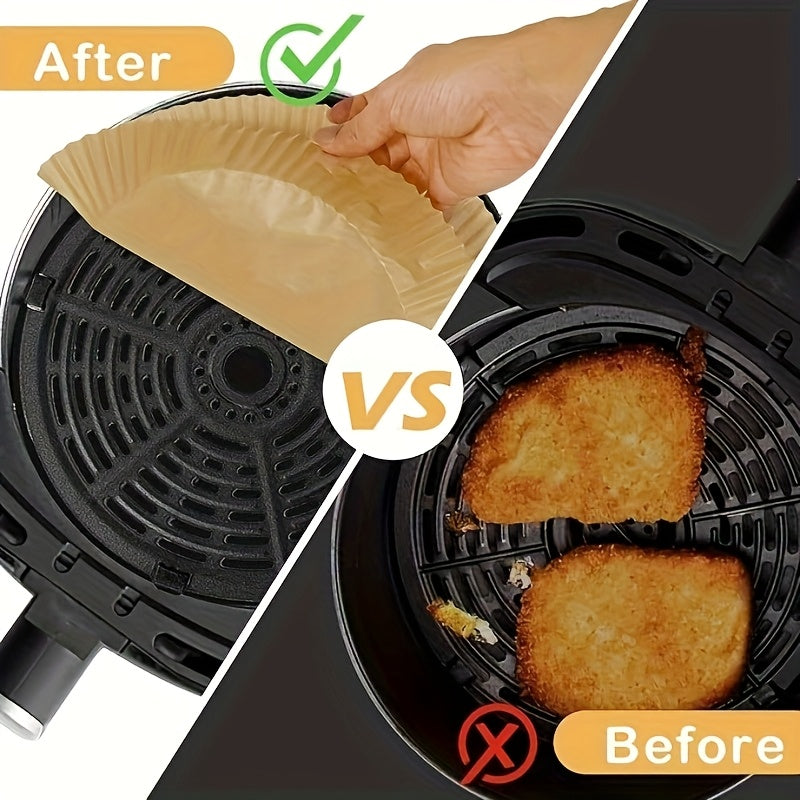 100 Nonstick Air Fryer Liners - 7.9 Inch Round, Disposable, Unbleached, Grease Resistant Baking Paper for 5-8 Quart Baskets - Easy Cleaning And Healthier Cooking Father Gift
