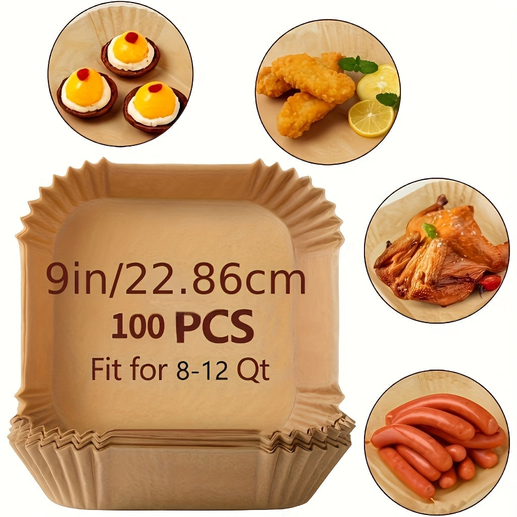 100/200/300/400pcs Non-Stick Air Fryer Liners - Brown Paper Sheets for Baking, Roasting And Microwaving - Easy to Clean, Healthier Cooking, Great for Home And Commercial Kitchens, Air Fryer Accessories