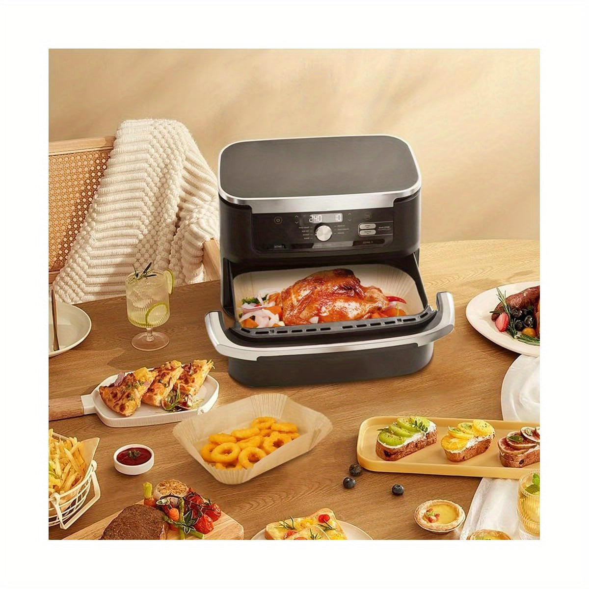 150pcs Ninja DZ071/Instant 9 Qt Dual Zone Air Fryer Liners - Non-Stick Parchment Paper with Grease-Proof Design, Heat Safe to 450°F, Compatible with Ninja Foodi & Instant Pot Air Fryer Oven, Disposable for Easy Cleaning, Baking, Frying, Steaming -