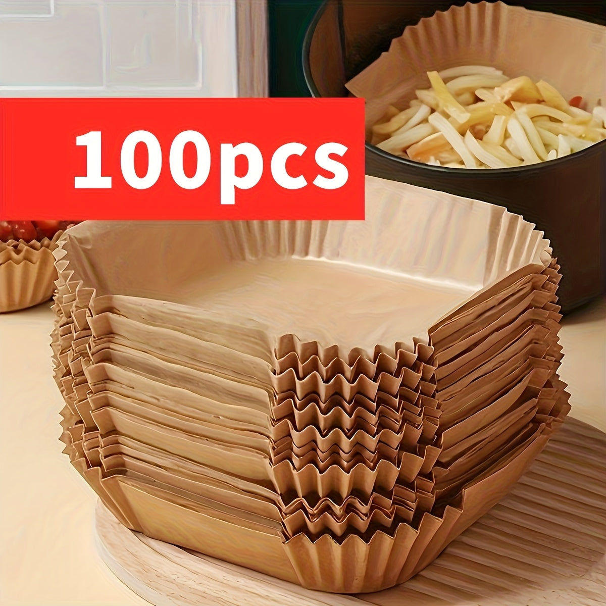100pcs Non-Stick Disposable Baking Paper - High-Temperature Resistant, Anti-Overflow Design for Air Fryers, Ovens, Microwaves - Ideal for Chicken Wings & Fries, Easy to Clean, Kitchen Essentials, Baking Supplies | Paper Baking Lined | Heatresistant Paper