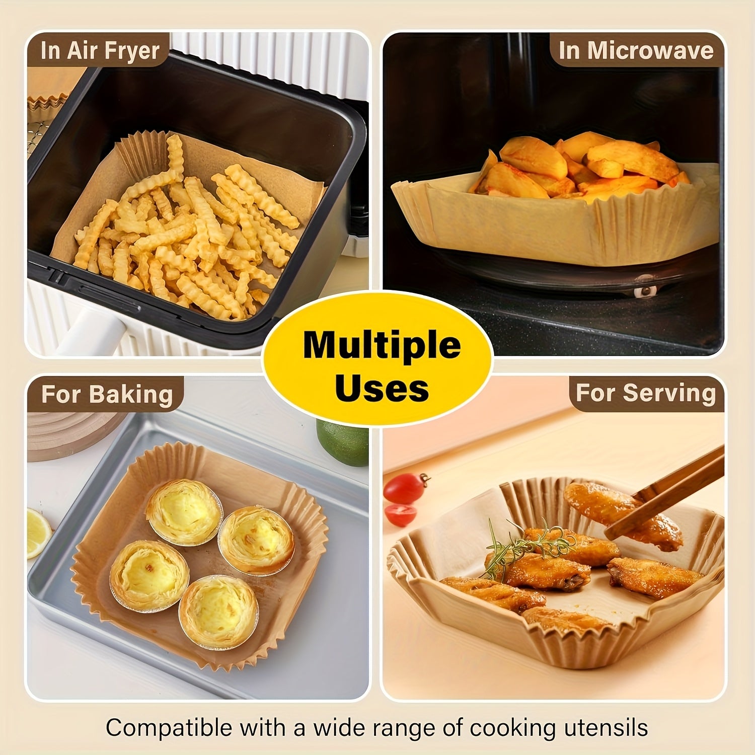 125pcs/100pcs Of Air Fryer Paper, Disposable Air Fryer Mat, Non Stick Disposable Air Fryer Mat, 8-inch Unbleached Baking Paper, Suitable For 5-8QT Air Fryer, Microwave Baking